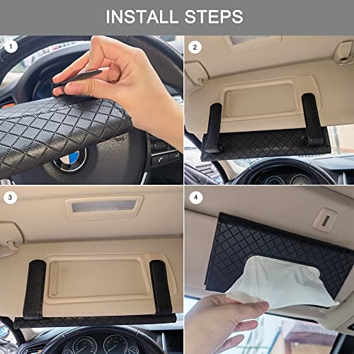 Car Sun Visor Tissue Holder, 2 Pack Vehicle Napkin Box, Premium PU Leather, Car Mask Holder for Sun Visor Vehicle, with Tissue Refill, Black - color: 2pack-black