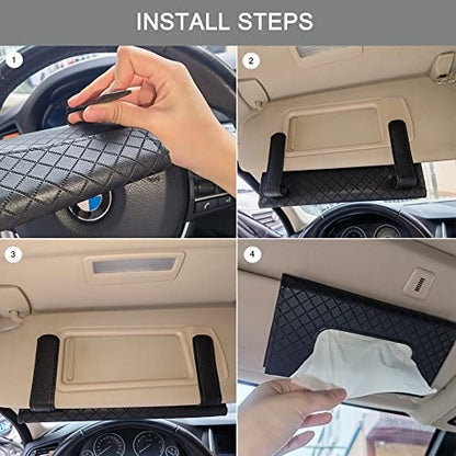 Car Sun Visor Tissue Holder, 2 Pack Vehicle Napkin Box, Premium PU Leather, Car Mask Holder for Sun Visor Vehicle, with Tissue Refill, Black - color: 2pack-black