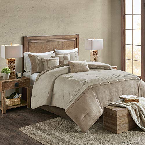 Madison Park Boone Cozy Comforter Set, Faux Suede, Deluxe Hotel Styling All Season Down Alternative Bedding Matching Shams, Decorative Pillow, California King (104 in x 92in), Rustic Tan 7 Piece - color: Tan, size: California King (104 in x 92 in)