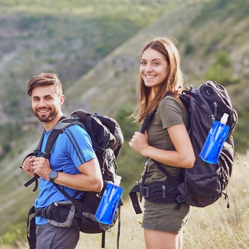 Teenyyou 24 Pack Collapsible Water Bottles Bulk 16oz Foldable Water Bottles with Carabiner Reusable Drinking Leak Proof Container Bags for Sport Biking Hiking Camping Travel Outdoor (Blue) - color: Blue