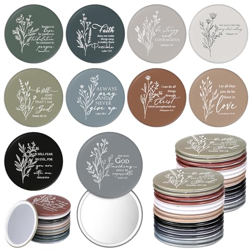 GlikCeil 40 Pcs Christian Compact Mirror Bulk for Women Inspirational Bible Verse Pocket Mirrors Mini Purse Makeup Mirror Christian Church Gift for Women VBS Church Party Favors - color: Boho, size: Religious
