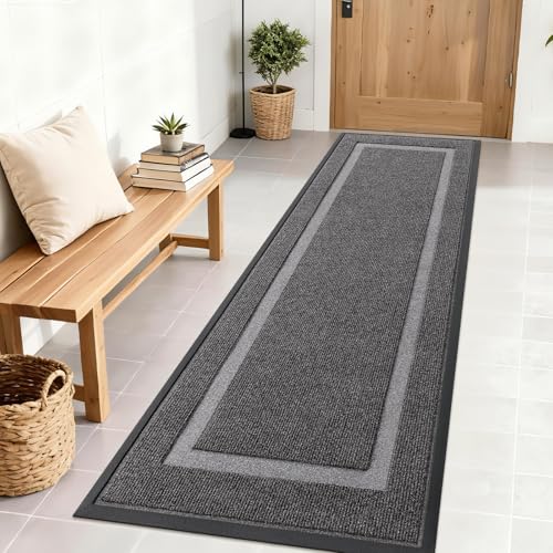 OLANLY Front Door Mat Indoor Outdoor Entrance, Waterproof All-Season, All-Weather Doormat, Sturdy Natural Rubber, Fade Resistant, Low Profile, Easy Clean Patio Porch Entryway Mat, 71x23, Dark Grey - color: Dark Grey, size: 71" x 23"