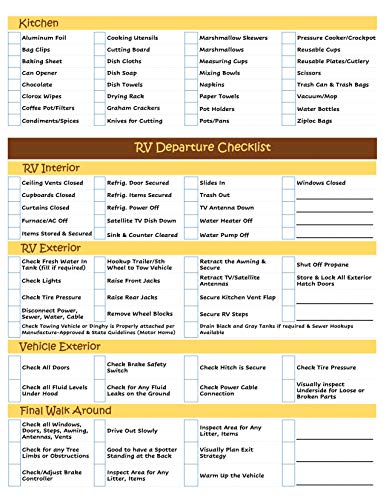 Ultimate RV Equipment Checklist - Reusable Laminated Chart & Double Sided - Never Forget Packing Items 11 inches x 8.5 inches
