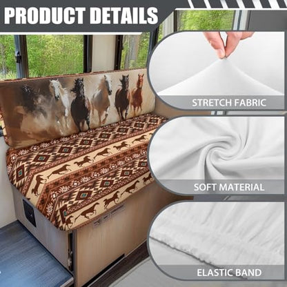 NDISTIN Aztec Horse RV Dinette Cushion Covers 2Pcs Stretchy RV Bench Seat Covers Stretchable RV Bench Seat Covers for Dinette Include 1 Bench Cover & 1 Backrest Cover - color: Aztec Horse