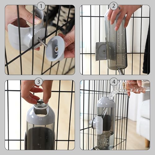 Pet Water Bottle Hanging Dog Water Dispenser Kennel Drinker Kettle Feeder BPA Free Cage Crate Hutch Puppy Cat Rabbit (24oz, Gray) - size: 24oz