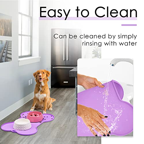 Super Design Dog Food Mat Dog Bowl Mat for Food and Water Silicone Non Spill Cat Feeding Mat Puppy Placemat Waterproof - 20.5" x 14.5", Purple - color: Purple