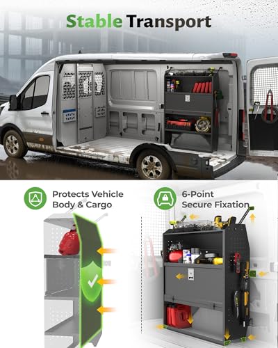 StarONE Heavy Duty Adjustable Van Shelving with Lockable Door and Hooks, 42" W x 46" H x 13" D, Fit for Transit, GMC, Chevy Express, NV, Promaster, Sprinter and Metris, Van Storage for Service Tools - size: 42" W x 46" H x 13" D