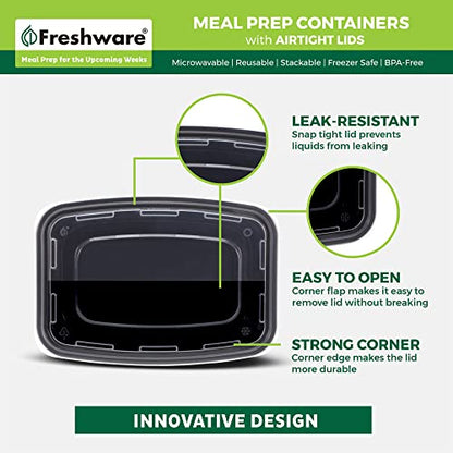 Freshware Meal Prep Containers [50 Pack] 1 Compartment Food Storage Containers with Lids, Bento Box, BPA Free, Stackable, Microwave/Dishwasher/Freezer Safe (16 oz) - size: 16OZ-50PK