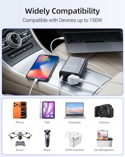BESTEK 150W Car Power Inverter 11V-17V for Tesla Truck RV, 30W USB C PD 18W USB A Charger, 12V DC to 110V AC Converter with Detachable Cigarette Lighter Cable, 10-Layer Protection, ETL Certified - color: Gray