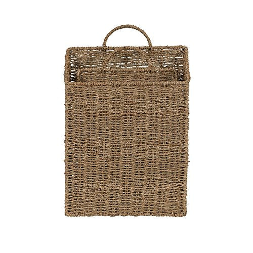 Rectangular Wicker Hanging Baskets, Set of 2, Small and Large, Handwoven Seagrass, Durable Metal Wire Frame, Multipurpose and Contemporary, Perfect for Organizing Newspapers, Mail and More, Natural