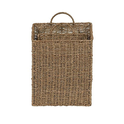 Rectangular Wicker Hanging Baskets, Set of 2, Small and Large, Handwoven Seagrass, Durable Metal Wire Frame, Multipurpose and Contemporary, Perfect for Organizing Newspapers, Mail and More, Natural