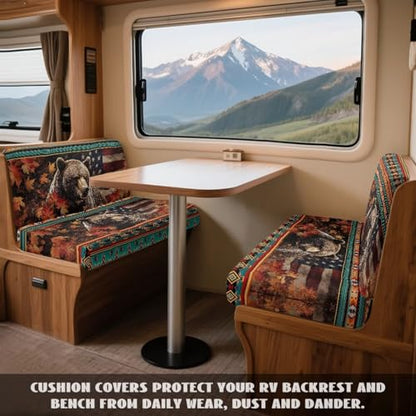 Bear American Flag Maple Leaf Pattern 2 Pieces RV Dinette Cushion Covers,Washable Camper Cushion Slipcovers Flannel Sofa Cushions Slipcovers for Travel Trailer Couch for Dogs and Kids - color: Bear American Flag Maple Leaf