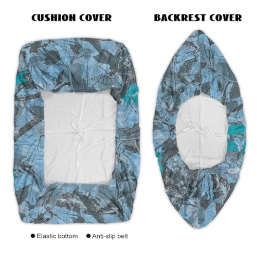 Branch Leaf Blue Pattern 2 Pcs RV Dinette Cushion Covers Anti-Slip Camper Cushion Slipcover Thickened 2 Seat Sofa Chair Cover 1 Backrest Covers and 1 Bench Covers - color: Branch Leaf Blue
