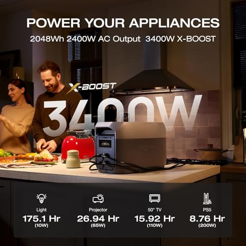 EF ECOFLOW Portable Power Station DELTA 3 MAX with 400W Solar Panel, 3400W X-Boost Output, Ultra-Fast 0-80% Charging in 1.13 Hr, Home Backup & RV Camping - style: DELTA 3 Max+400W Solar Panel