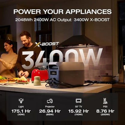 EF ECOFLOW Portable Power Station DELTA 3 MAX with 400W Solar Panel, 3400W X-Boost Output, Ultra-Fast 0-80% Charging in 1.13 Hr, Home Backup & RV Camping - style: DELTA 3 Max+400W Solar Panel