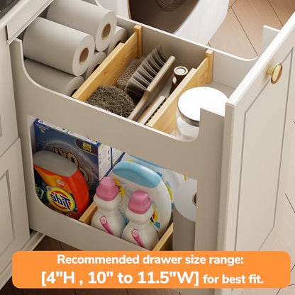 BAMEOS 4" High Bamboo Drawer Dividers - Adjustable Small Drawer Organizer - Kitchen, Dresser, Bathroom, Bedroom & Office - 4-pack - size: 4''H, 10''-12.28''L