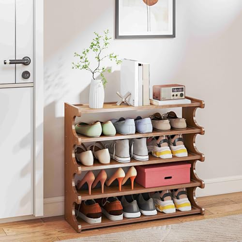 6-Tier Wood Grain Shoe Rack, Tall Free Standing Shoe Storage Organizer, Space Saving Shoe Shelf for Closet, Bedroom, Entryway and Small Spaces, Easy Assembly - size: 6th floor