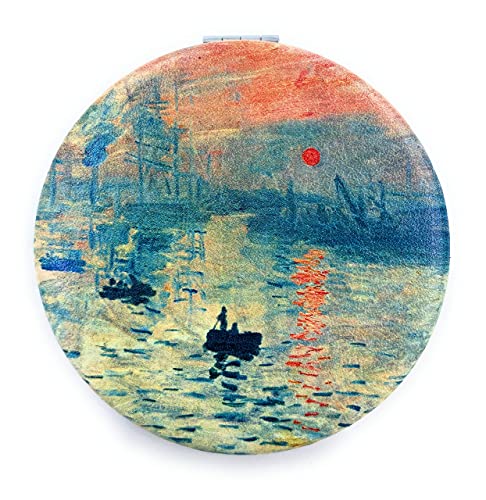 Compact Mirror Magnifying Makeup Mirror Pink Pocket Mirror Vintage Small Gifts for Women Claude Monet Art Prints Sunrise Artistic Makeup Gift, Diameter 2.75 x 0.4 Thickness - color: Sunrise