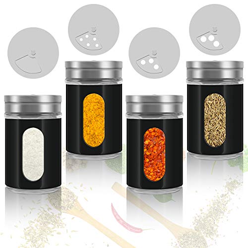 Accmor 2pcs Salt and Pepper Shakers,Stainless Steel Shaker for Salt Powder Sugar Cinnamon Pepper, Spice Dispenser with Adjustable Pour Holes,Black - color: Black