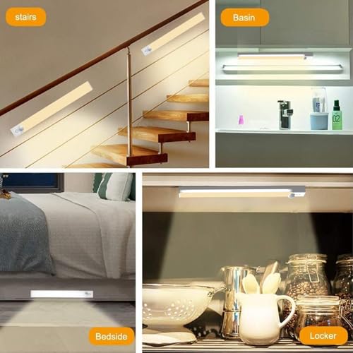 Under Cabinet Lights 8 Inch 3-Pack, Rechargeable Battery Operated Motion Sensor Light Indoor, Dimmable Closet Lights, Wireless Under Counter Lights for Kitchen, Stairs - size: 8inch-3pack