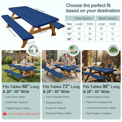 Picnic Table Cover with Bench Covers Camping Essentials Waterproof Windproof Camping Tablecloth with Drawstring Bag, Fitted Rectangle Tables and Seats, 60in, Deep Blue - color: Deep Blue, size: 60in