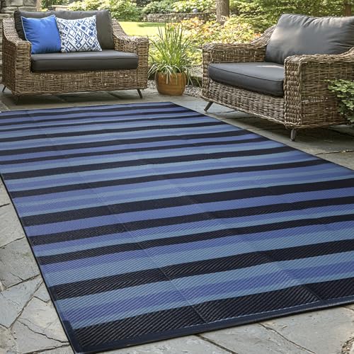 wikiwiki 4x6ft Outdoor Rug, Reversible Plastic Patio Rug Waterproof, Indoor Outdoor Carpet Clearance, Portable Small Area Carpet for Patio Deck Balcony Pool RV Camping Beach Picnic, Black & Blue - color: Black & Blue, size: 6' x 4' (Rectangular)