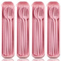 ELANE 4 Sets Reusable Travel Utensils Set with Case,Camping Cutlery Set Reusable Cutlery Set with Case,Utensil Sets for Lunch Picnic Daily Use Outdoor (pink) - color: Pink