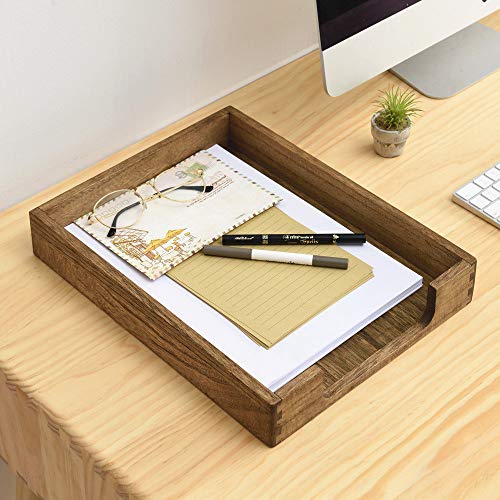 KIRIGEN Wood Letter Tray, Single-Tier Front-Load Desktop Paper Organizer, Brown Wooden Document Tray for Letter and A4 Paper, File Folder, Mail, Home Office Desk, 13.77 x 10.62 x 2.16 Inch, TP-DBR - color: Dark Brown