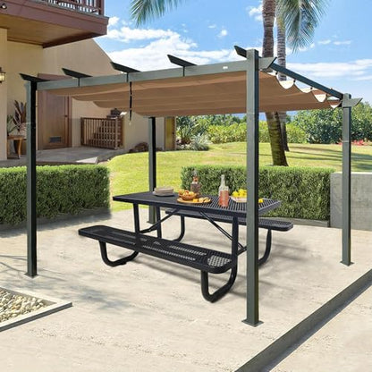 4FT Patio Picnic Table,Heavy-Duty Metal Outdoor Dining Table,Commercial Rectangular Picnic Table Set for Backyard,BBQ and Garden,Black