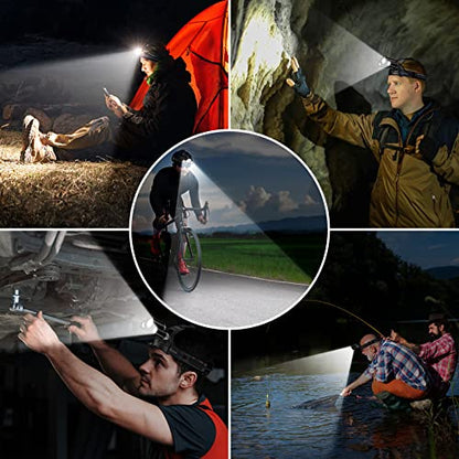 Blukar LED Rechargeable Headlamp,Super Bright Rechargeable Headlight Flashlight-3 Lights 5 Modes,Zoomable,Spotlight&Floodlight Combination,IPX6 Waterproof,20+Hrs Runtime for Running,Hiking,Camping etc