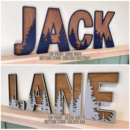 Name Sign For Nursery, Boho Nursery Sign, Family Name Signs, 3D Wall Art for Children & Kids Rooms, Baby Shower, First birthday gift (Woodland)