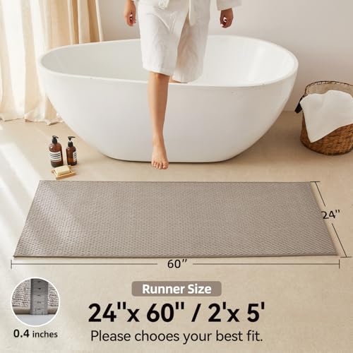 Triohero Bathroom Runner Rug, Long Bath Mat Washable Thin Quick Dry Low Pile Bathroom Runner Rugs 24 x 60 Non Slip, Beige 24"x60" - color: Beige, size: 24"x60"