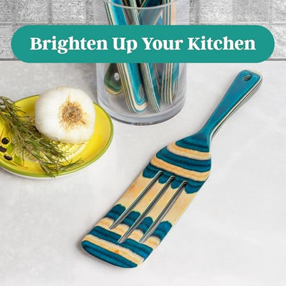Baltique Mykonos 13 Inch Wooden Slotted Spurtle Spatula – Colorful Layered Birch Cooking Utensil for Stirring, Mixing & Serving