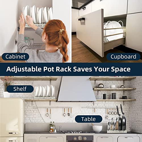 ROOHUA Pot Rack - Expandable Pot & Pan Organizer for Cabinet, 10 Adjustable Compartments (Apricot, 10) - color: Apricot
