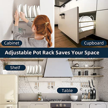 ROOHUA Pot Rack - Expandable Pot & Pan Organizer for Cabinet, 10 Adjustable Compartments (Apricot, 10) - color: Apricot