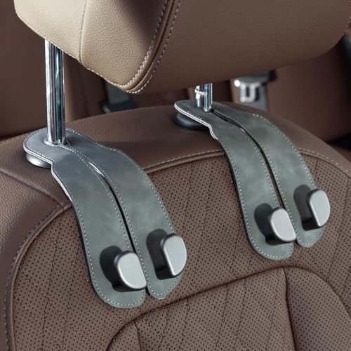 CoBak Purse Hook for Car - Universal Premium Stitched Leather and Aluminum-Magnesium Alloy Double Car Seat Back Storage Hook for Purses, Handbags, Bags (2 Pack),Gray - color: Gray, size: 2-Hooks