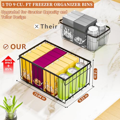Large Freezer Organizer Bins, Upgrade Quick Expand/Collapse Feature, for 5-9 Cu.Ft Deep Freezer, 3 Pack Stackable Deep Freezer Organizer Bins, Black Wire Foldable Baskets (Black 3 Pack) - color: Black
