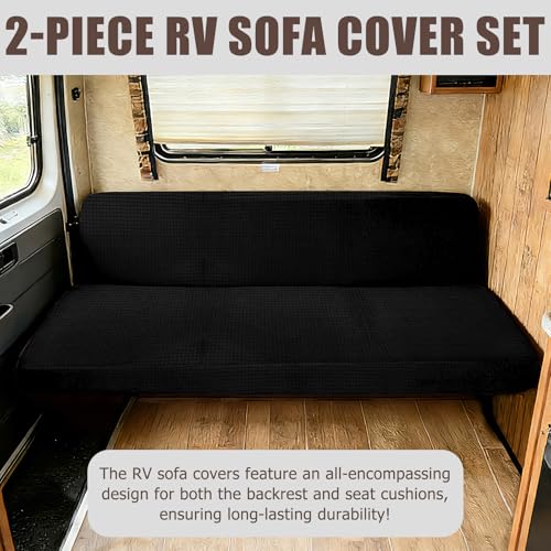 2 Piece RV Couch Covers for Sofa Bed, Stretch Elastic Camper Slipcover for RV Jackknife Sofa Bed, Washable Anti-Slip Furniture Protector, Pet Friendly & Wrinkle Free (Black) - color: Black