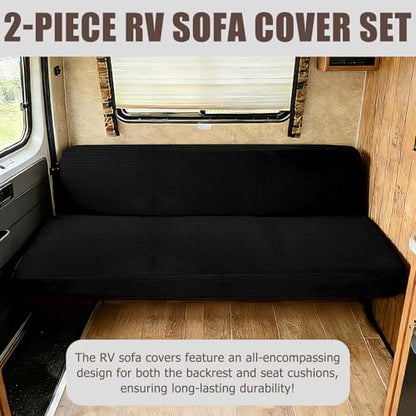 2 Piece RV Couch Covers for Sofa Bed, Stretch Elastic Camper Slipcover for RV Jackknife Sofa Bed, Washable Anti-Slip Furniture Protector, Pet Friendly & Wrinkle Free (Black) - color: Black