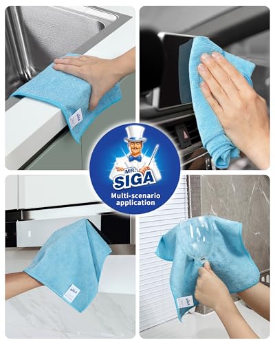 MR.SIGA Microfiber Cleaning Cloth, All-Purpose Microfiber Towels, Streak Free Cleaning Rags, Pack of 15, Sky Blue, Size 30 x 30 cm(11.8 x 11.8 inch) - color: Sky Blue