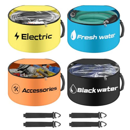 BOYISEN RV Hose Storage Bags 4 Pack - Waterproof RV Sewer Hose Storage, RV Utility Bag Organizer, RV Hose Bag for Electrical Cords, Fresh/Black Water Hoses and RV Accessories (Zipper Closures) - style: Two-Way Zipper Closures and Visible Cover