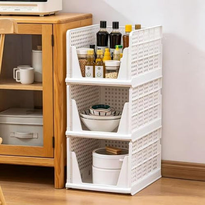 yazi 4XL Stackable Plastic Storage Basket, 4 Packs closet storage bins for clothes sweater organizer for closet Folding closet organizers - size: 4XL