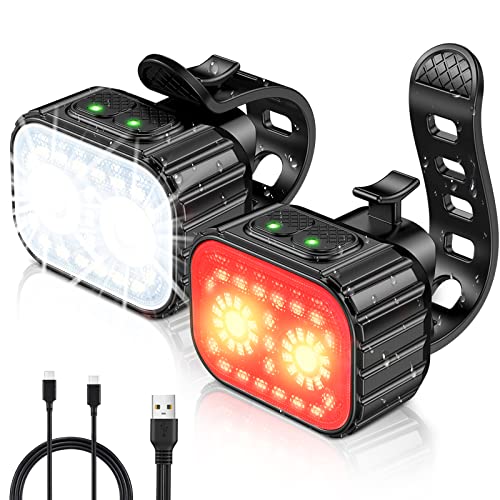 Cuvccn Bike Lights Super Bright, Rechargeable Bicycle Lights Set Multiple Modes, Waterproof Bike Lights for Night Riding/Cycling Safety, Front and Back Bike Reflectors Light, Long Battery Life - style: 2 Led*1