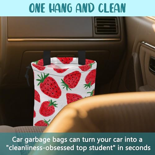 Car Garbage Bag Red Sweet Strawberry Drawstring Car Trash Bag Hanging for Back Seat with Adjustable Buckle Canvas Vehicle Trash Can Easy-to-Install - color: Red Sweet Strawberry