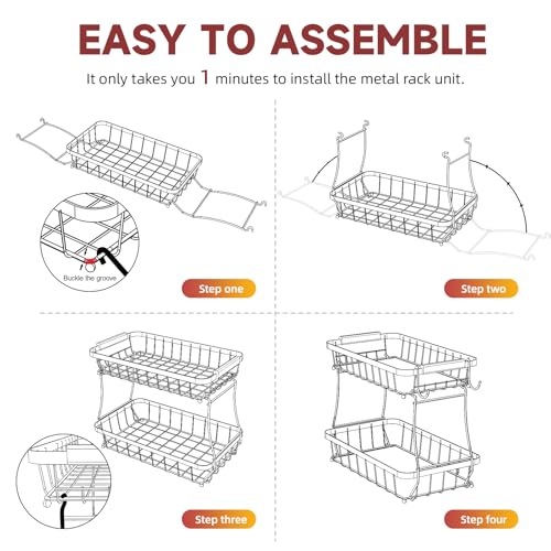 Sevenblue 2 Tier Large Fruit Basket for Kitchen Counter with 2 Mobile Banana Hangers, 2026 Pro Detachable Metal Fruit Bowl with Wooden Handle (Silver, 3 Tier) - color: Silver, size: 3 Tier Standard