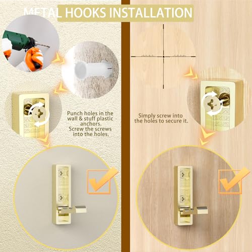 Wall Hooks for Hanging Coat, Heavy Duty Metal Hooks with Folding Storage Foldable Wall Hooks for Entryway Bathroom Kitchen Bags Towels Closet, 4Pcs Gold - color: 4-Gold