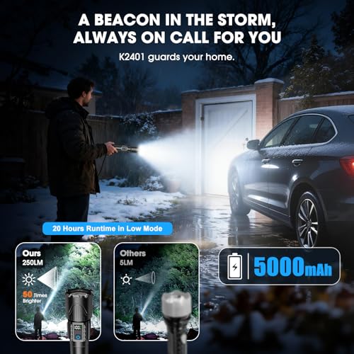 Banral Rechargeable Tactical Flashlights 2000 High Lumens - 5000mAh Super Bright LED Powerful Flash Light, Waterproof Handheld USB C Flashlight for Home,Car,Camping,Emergencies,5 Modes (1, Black) - color: Black