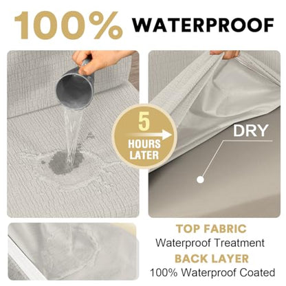H.VERSAILTEX 100% Waterproof RV Dinette Cushion Covers Stretch Camper Cushion Covers Replacement Couch Seat Covers Washable Seat Covers Crizzle Pattern (1 Backrest & 1 Bench Cover, Paleoak) - color: Paleoak, size: 1 Set