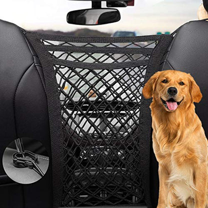 Dog Car Net Barrier 3 Layers with Auto Safety Mesh Organizer, Universal Stretchable Pet Barrier Backseat Storage Mesh Bag Dog Car Divider Net for Cars, SUVs-Drive Safely with Children and Pets - size: 11.7 in × 11.7 in
