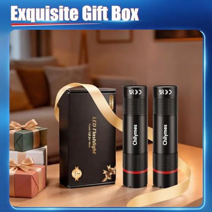 Rechargeable Flashlights 2 Pack, USB C LED Flash Light, Zoomable Waterproof 4 Modes Pocket EDC Handheld Flashlight for Camping Hiking Dog Walking Home Emergency, Fathers Day Gift for Dad Men Him
